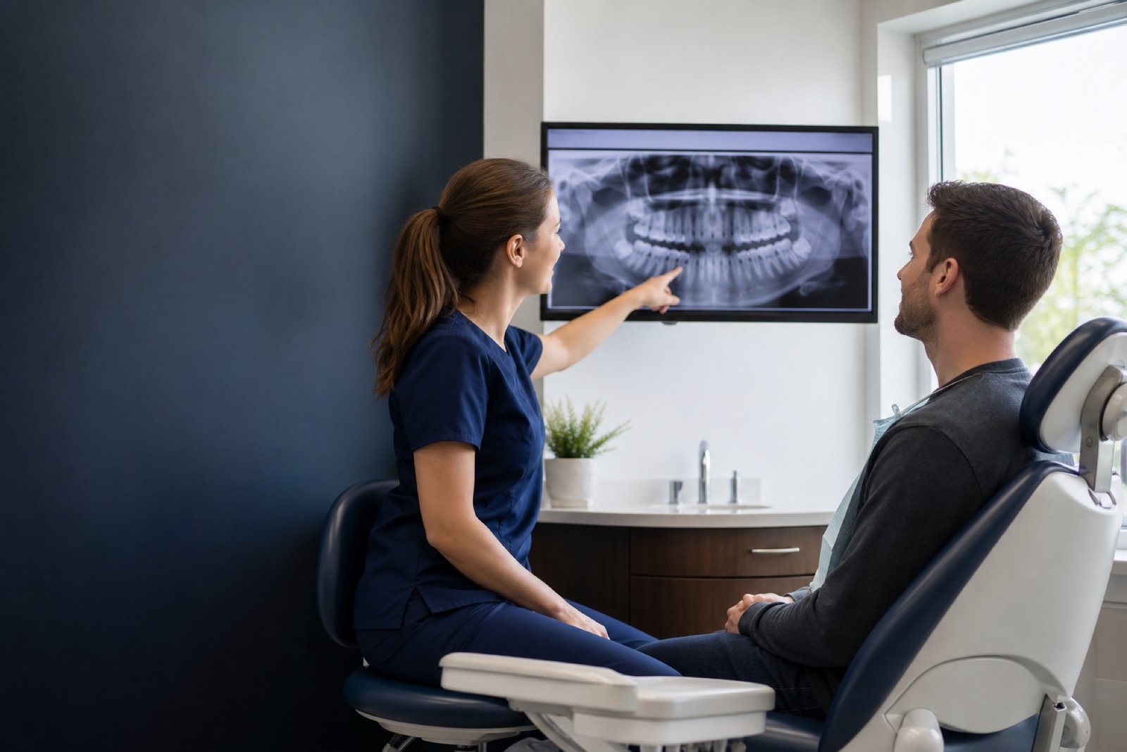 Patient discussing comfortable dental treatment and sedation options