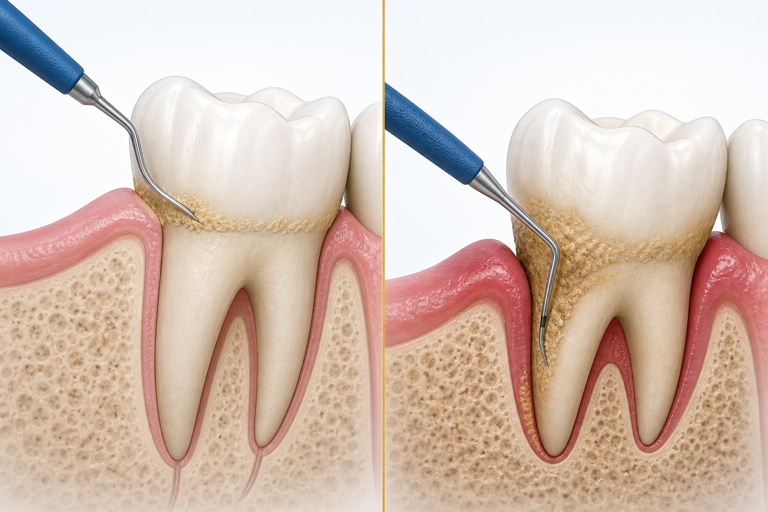 Comparison of routine cleaning above the gumline and deep cleaning below the gumline