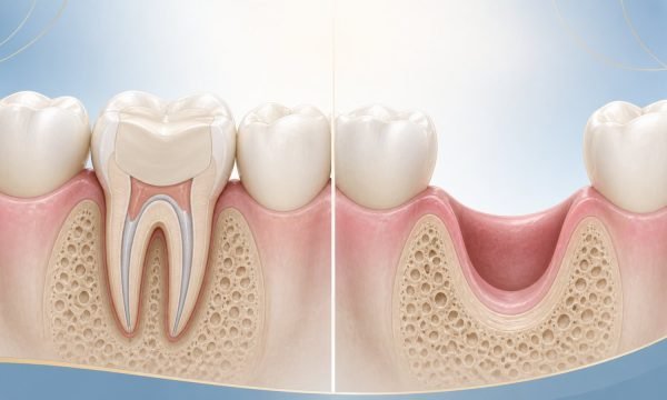 Clinical illustration comparing a tooth preserved after root canal treatment with removal of a tooth.